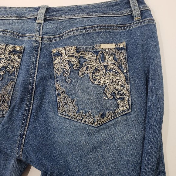 WHBM Baroque Embroidered Boot Cut Jeans Size 6 R WHITE HOUSE BLACK MARKET - Picture 6 of 16